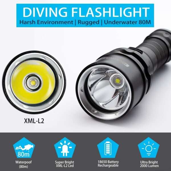 Genwiss Scuba Diving Flashlight Dive Torch - Image 2